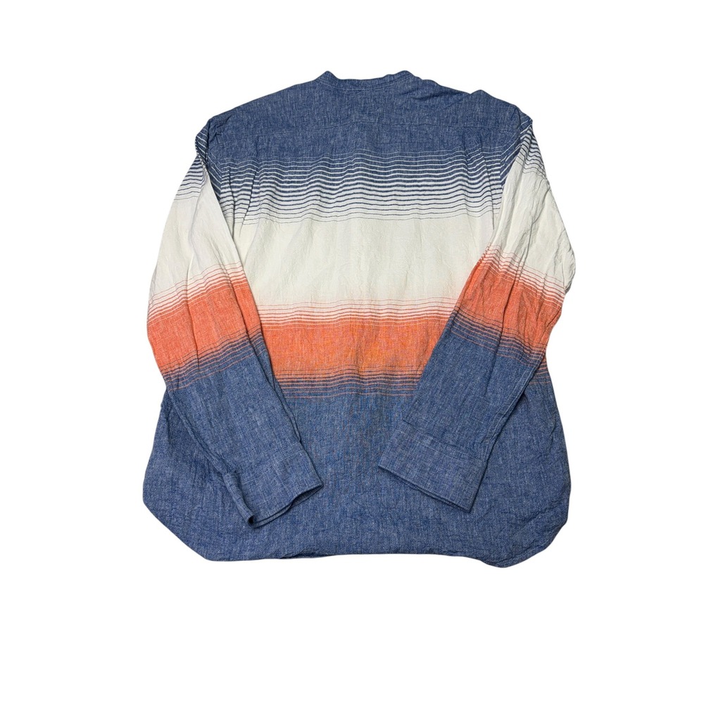 Paul Fredrick Mens Slim Fit Linen Blend Mandarin Collar Ombre Stripe‎ Shirt L - Picture 6 of 9